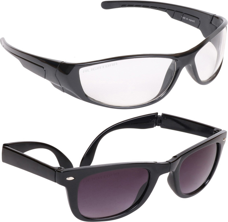 Aligatorr Retro Square, Wayfarer Sunglasses(Clear, Black)