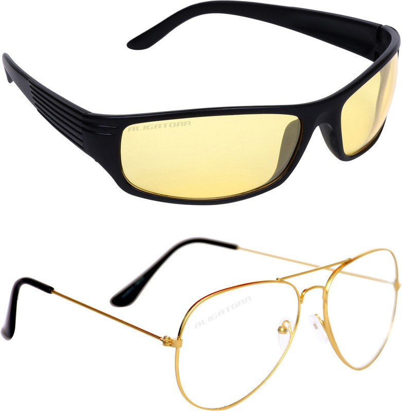 Aligatorr Aviator, Wrap-around Sunglasses(Golden, Clear)