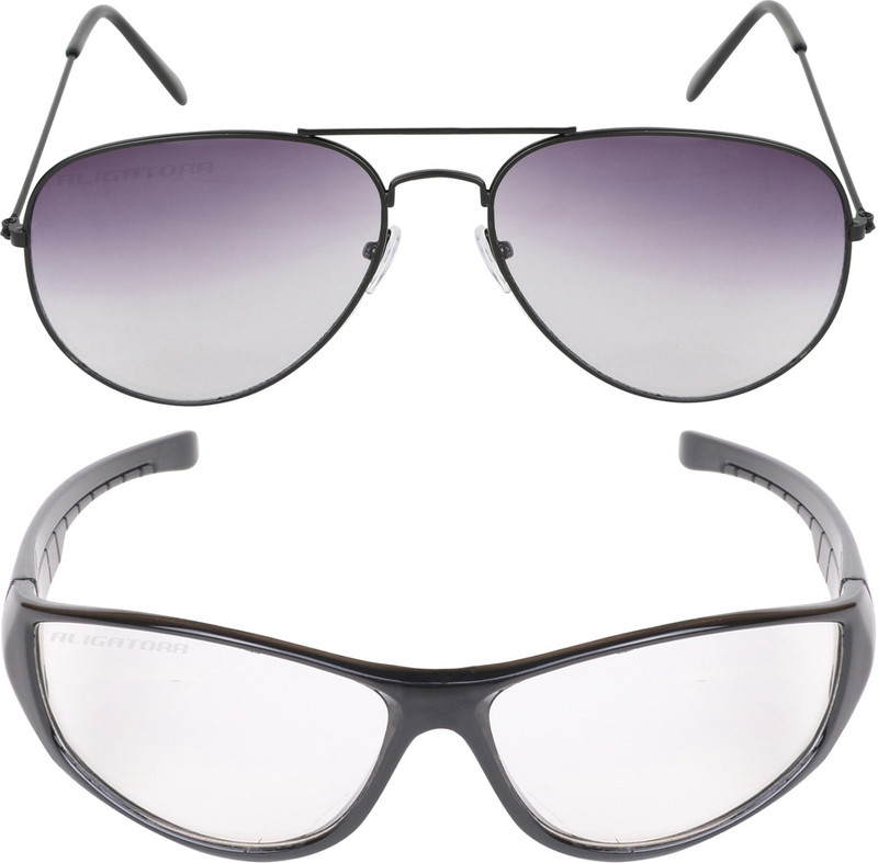 Aligatorr Aviator, Retro Square Sunglasses(Grey, Clear)