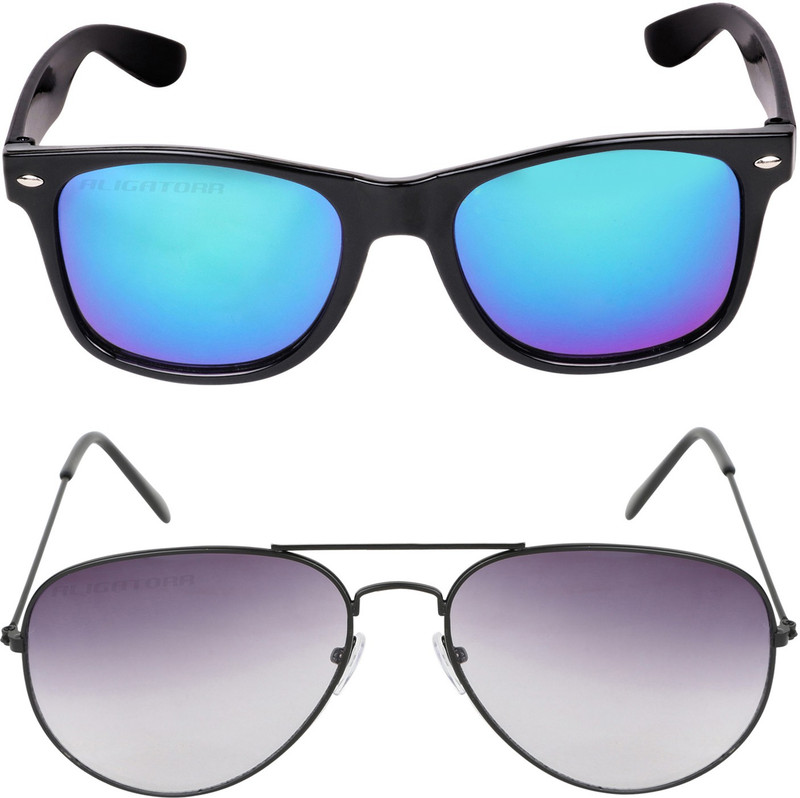 Aligatorr Wayfarer, Aviator Sunglasses(Grey, Blue)