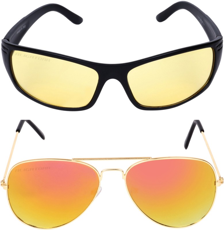 Aligatorr Aviator, Retro Square Sunglasses(Yellow)