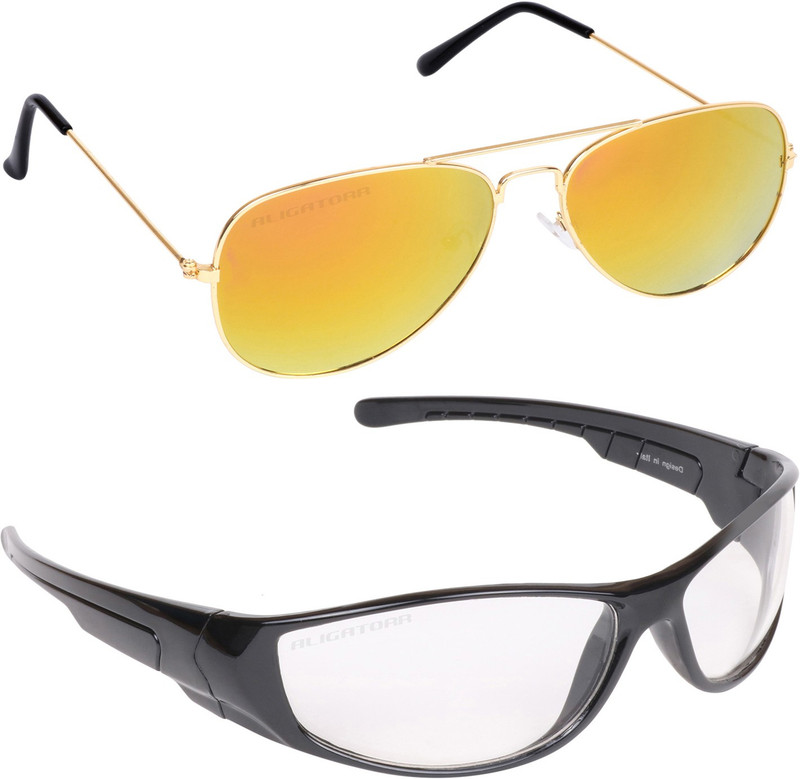 Aligatorr Retro Square, Aviator Sunglasses(Golden, Clear)