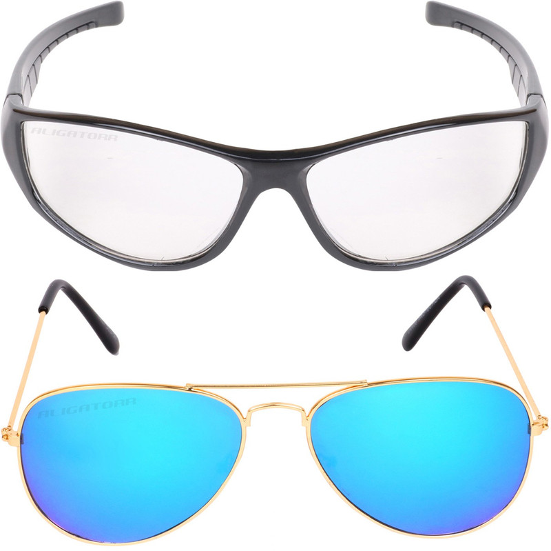 Aligatorr Aviator, Retro Square Sunglasses(Blue, Clear)