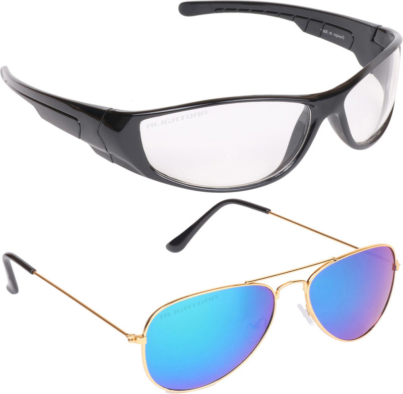 Aligatorr Retro Square, Aviator Sunglasses(Blue, Clear)
