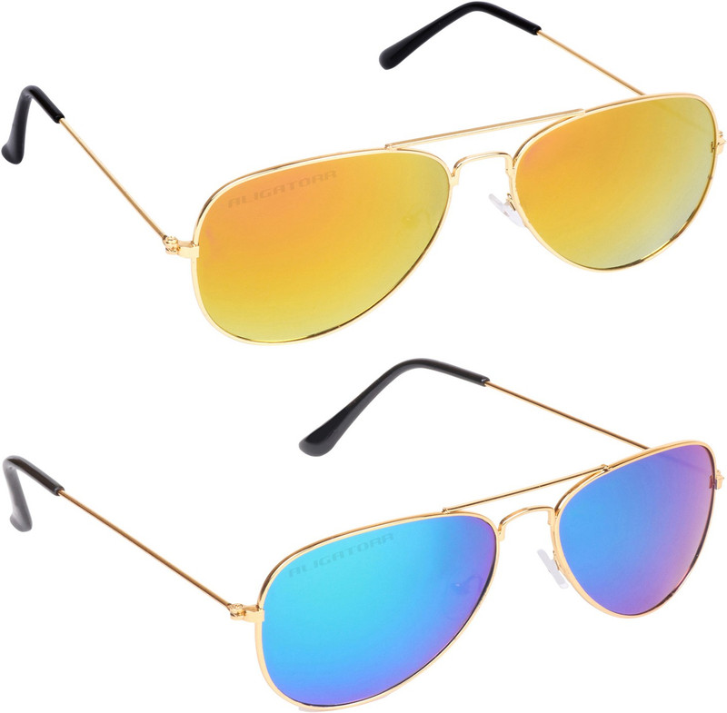 Aligatorr Aviator Sunglasses(Golden, Blue)