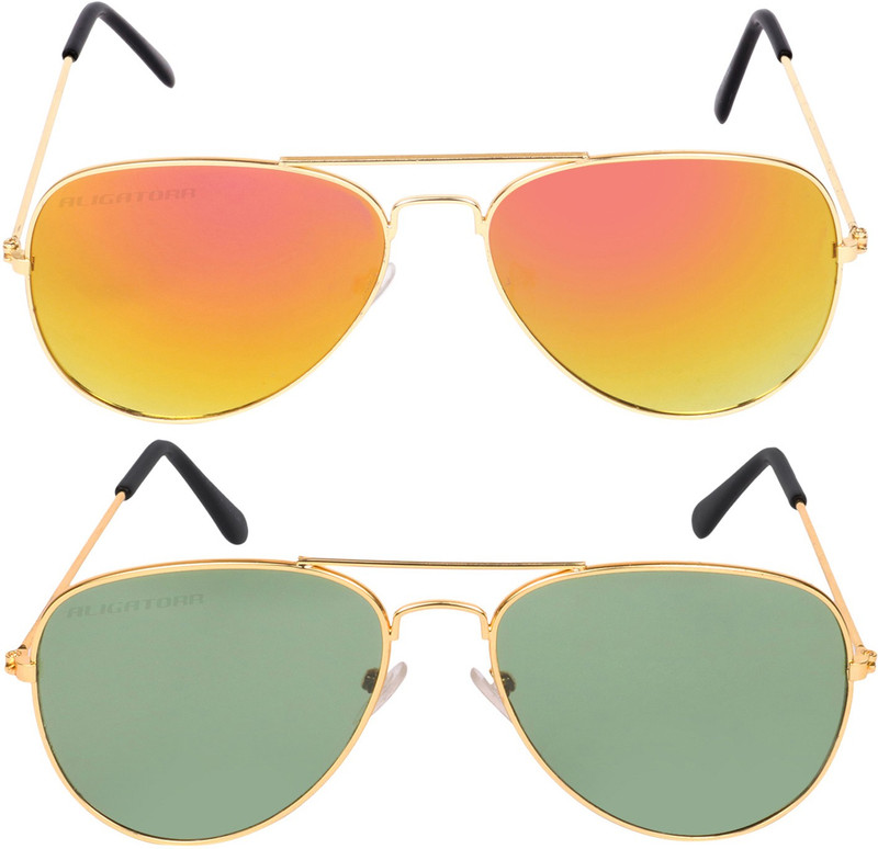 Aligatorr Aviator Sunglasses(Golden, Green)