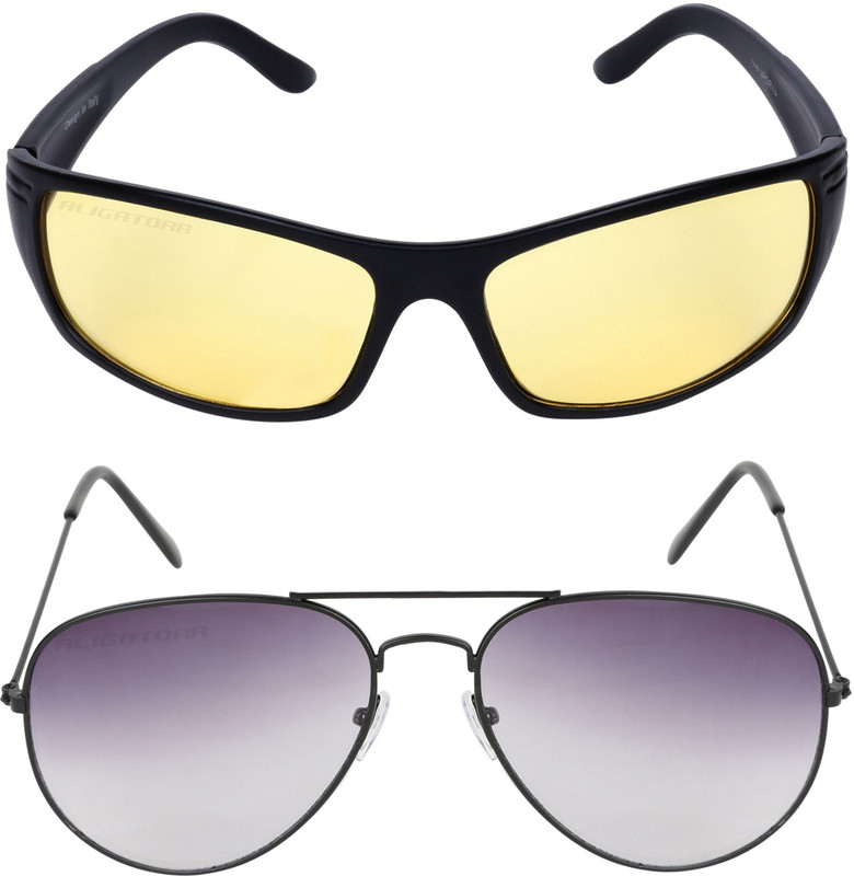 Aligatorr Aviator, Retro Square Sunglasses(Yellow, Grey)