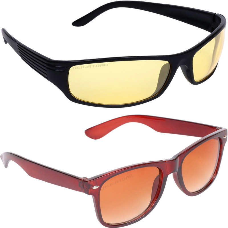 Aligatorr Wrap-around, Wayfarer Sunglasses(Golden, Brown)