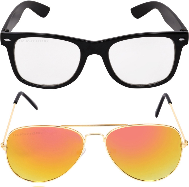 Aligatorr Wayfarer, Aviator Sunglasses(Clear, Golden)