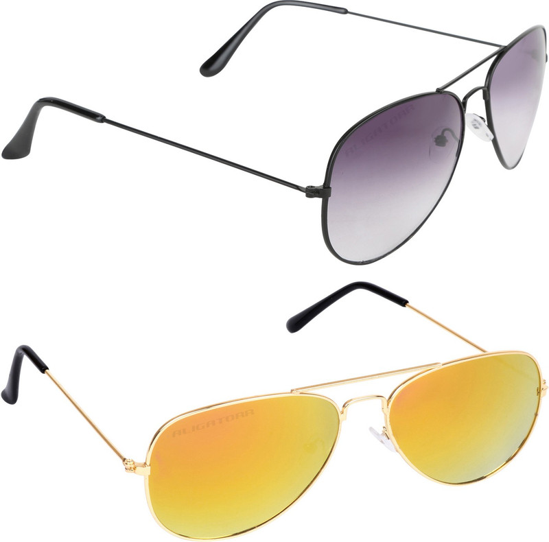 Aligatorr Aviator Sunglasses(Grey, Yellow)