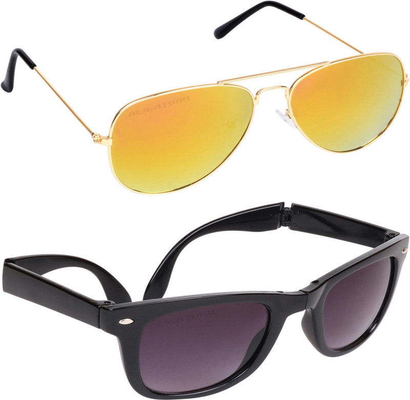 Aligatorr Aviator, Wayfarer Sunglasses(Yellow, Grey)