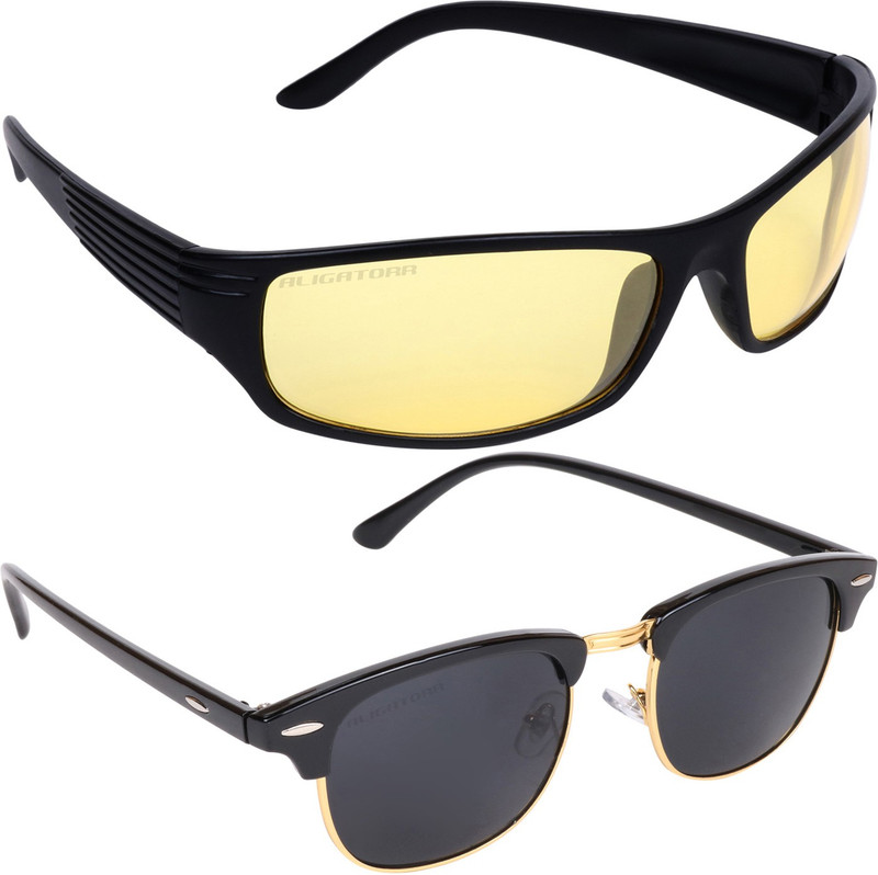Aligatorr Wayfarer, Wrap-around Sunglasses(Golden, Black)