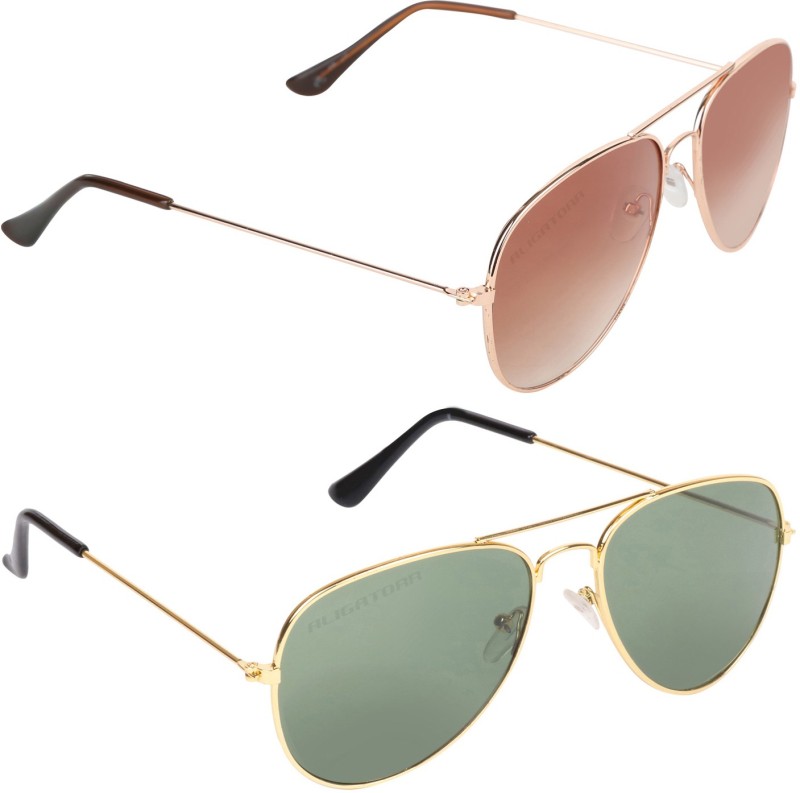 Aligatorr Aviator Sunglasses(Brown, Green)