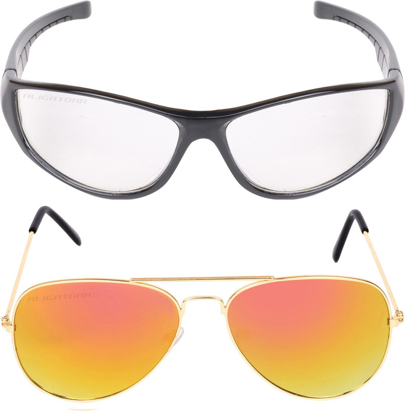 Aligatorr Aviator, Retro Square Sunglasses(Clear, Golden)