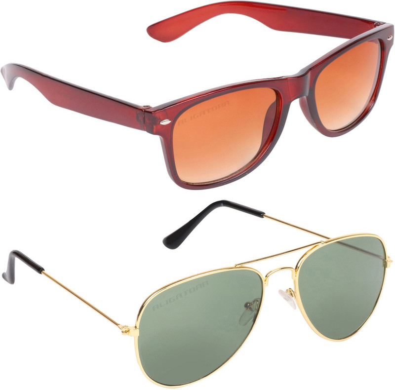 Aligatorr Aviator, Wayfarer Sunglasses(Brown, Black)