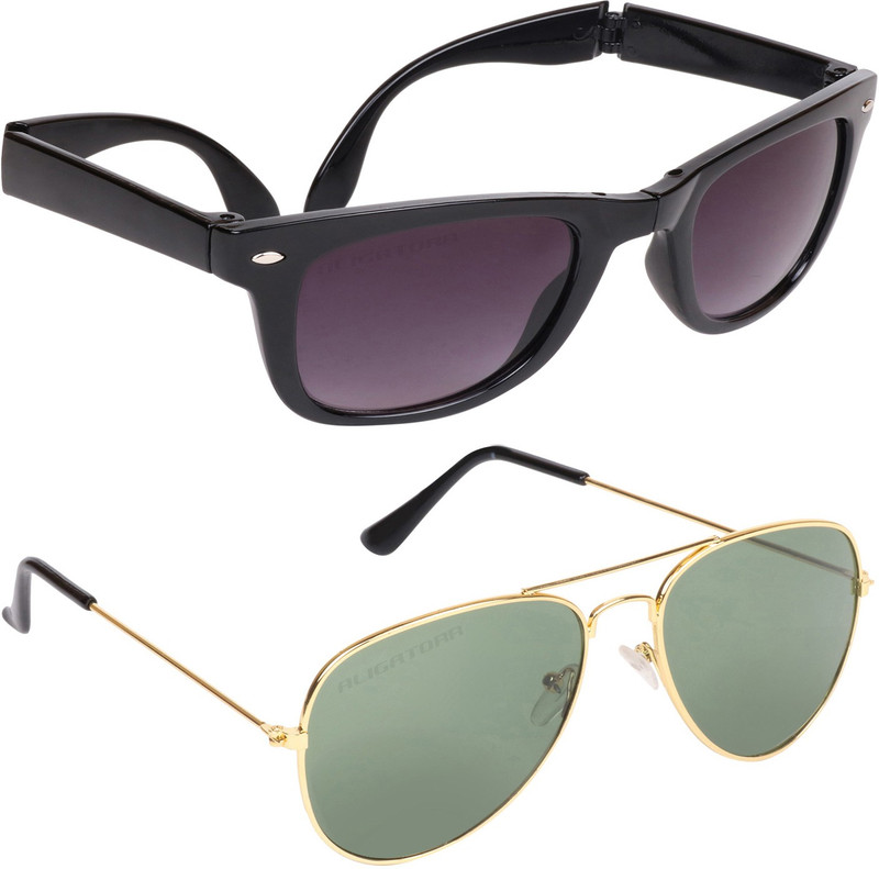 Aligatorr Wayfarer, Aviator Sunglasses(Black, Green)
