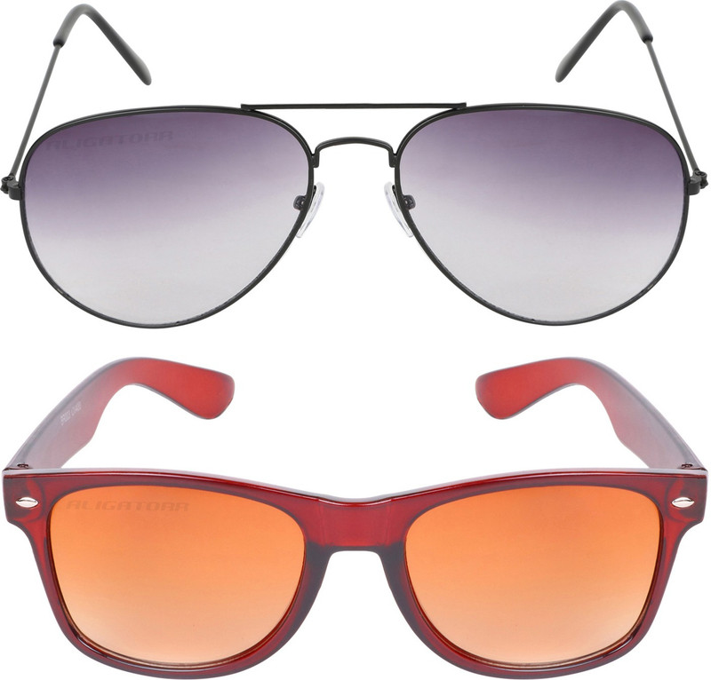 Aligatorr Wayfarer, Aviator Sunglasses(Grey, Golden)