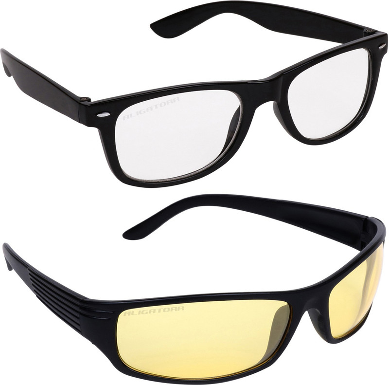 Aligatorr Wayfarer, Wrap-around Sunglasses(Clear, Golden)