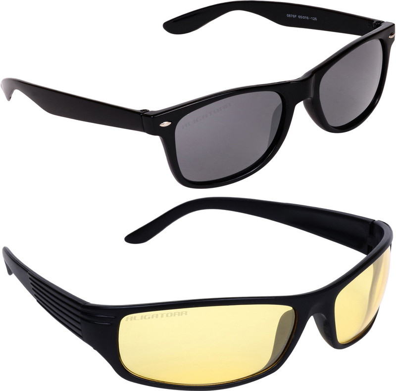 Aligatorr Wrap-around, Wayfarer Sunglasses(Grey, Golden)