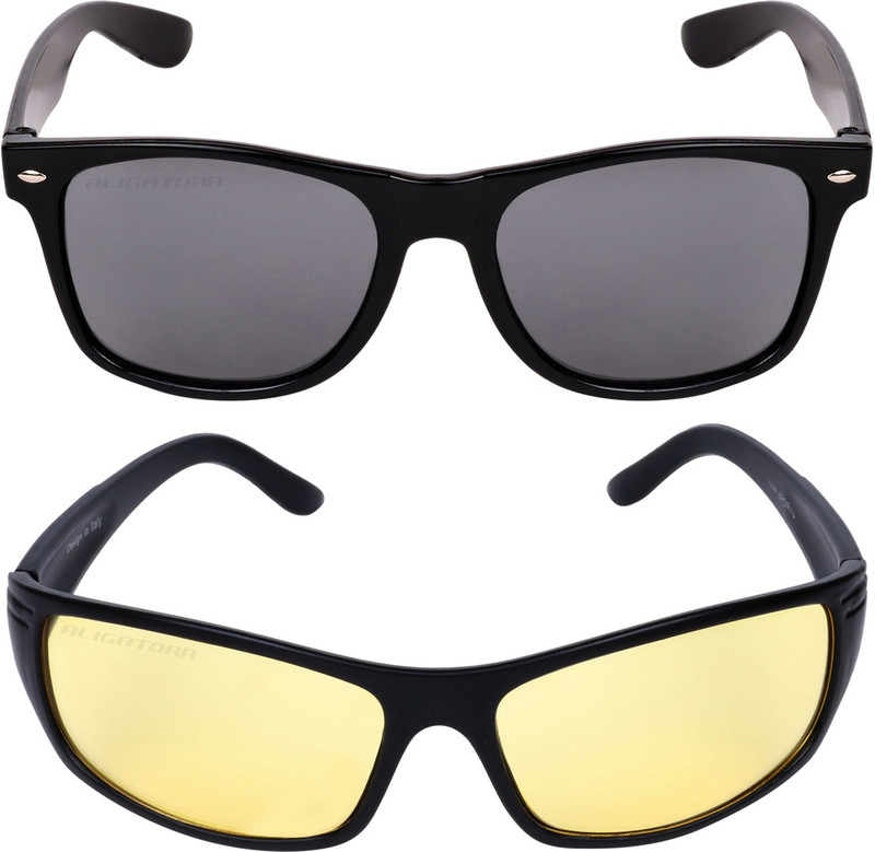 Aligatorr Retro Square, Wayfarer Sunglasses(Black, Yellow)