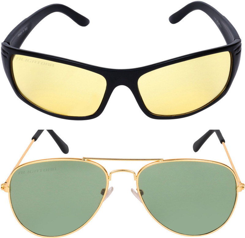 Aligatorr Aviator, Retro Square Sunglasses(Yellow, Green)