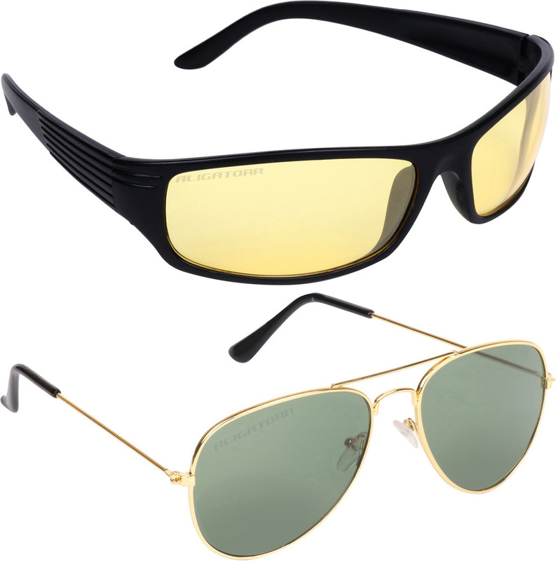 Aligatorr Aviator, Wrap-around Sunglasses(Golden, Grey)