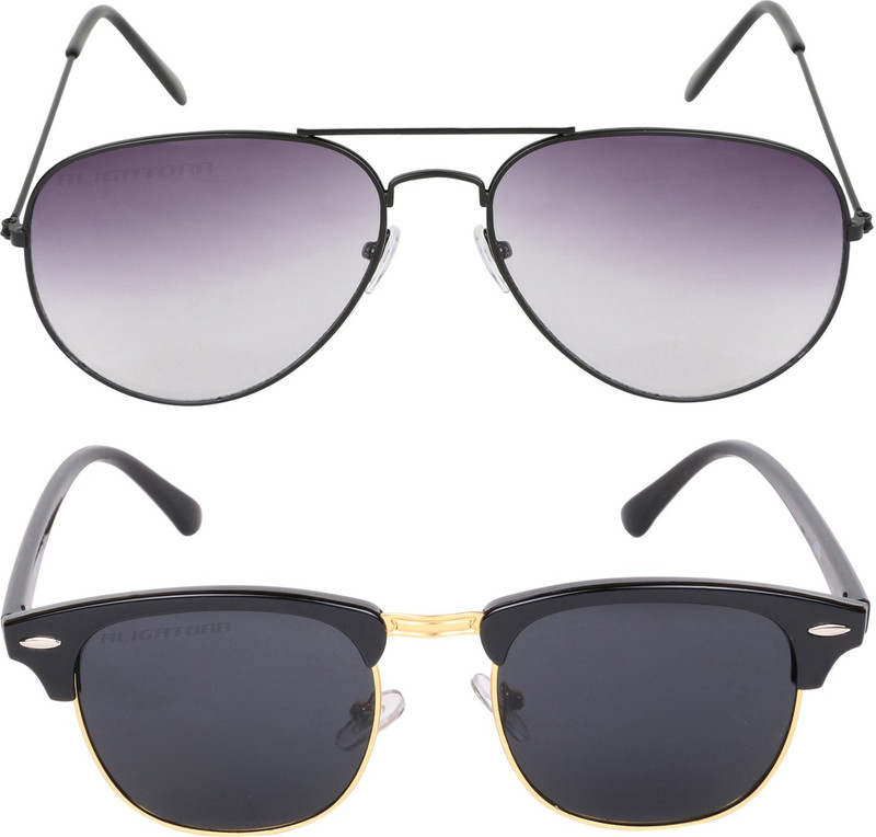 Aligatorr Aviator, Clubmaster Sunglasses(Grey, Black)