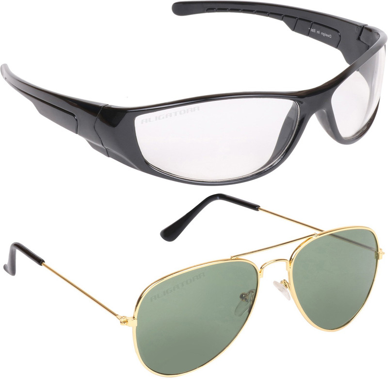 Aligatorr Aviator, Retro Square Sunglasses(Clear, Green)