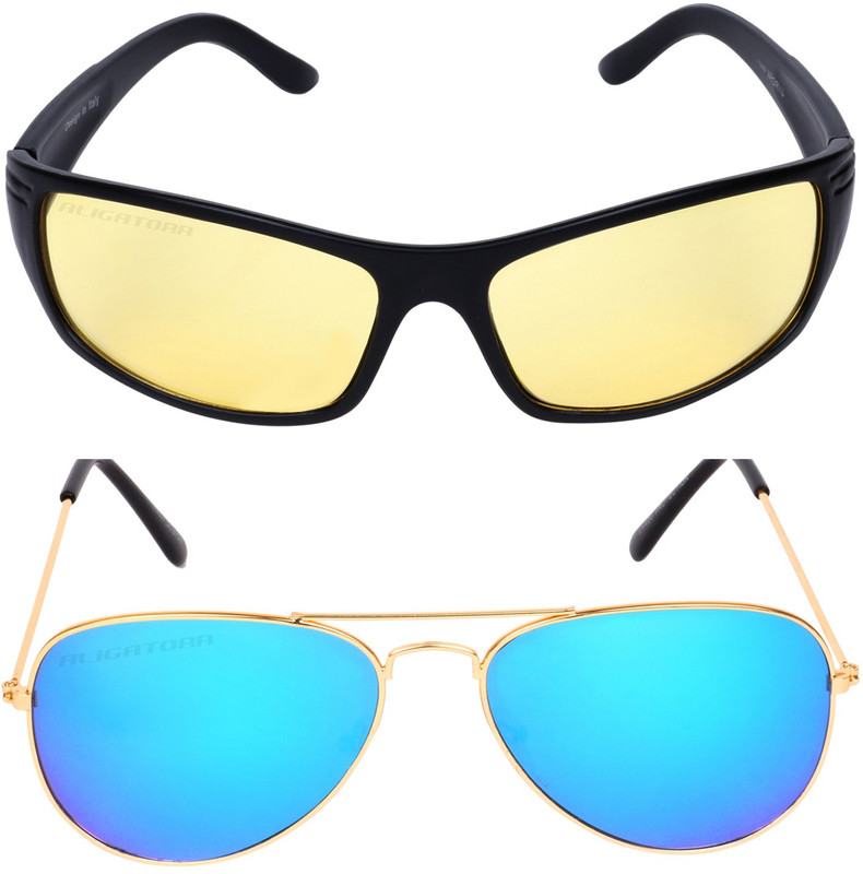 Aligatorr Aviator, Retro Square Sunglasses(Yellow, Blue)