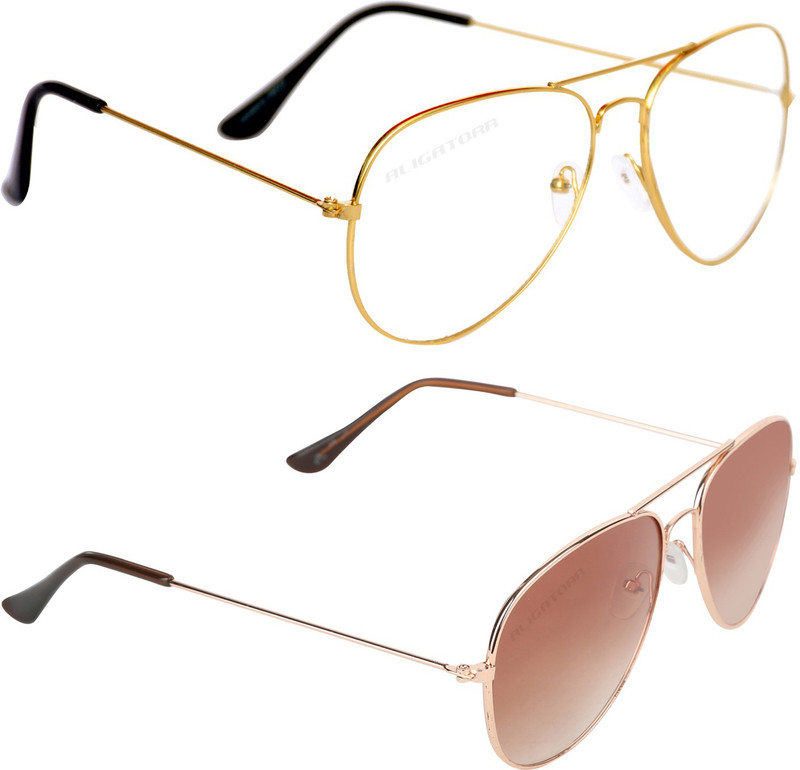 Aligatorr Aviator Sunglasses(Clear, Brown)