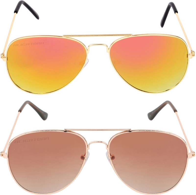 Aligatorr Aviator Sunglasses(Golden, Brown)