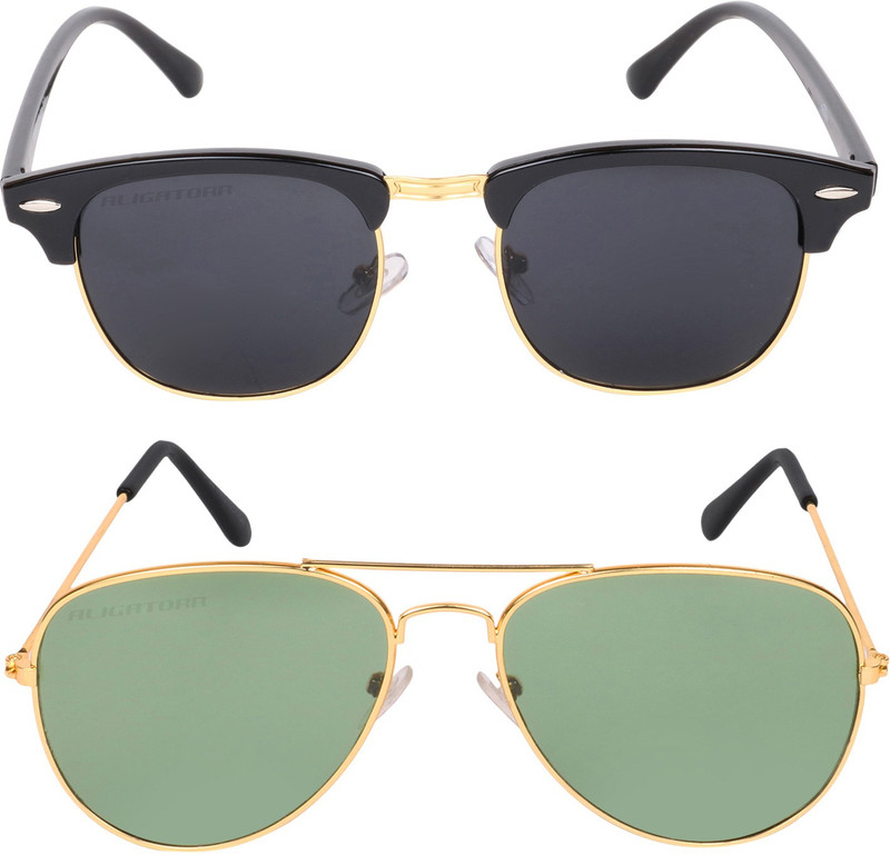 Aligatorr Spectacle , Aviator Sunglasses(Black, Green)