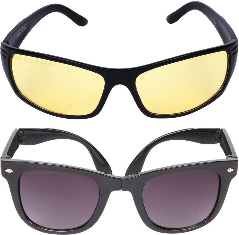 Aligatorr Wayfarer, Retro Square Sunglasses(Black, Yellow)