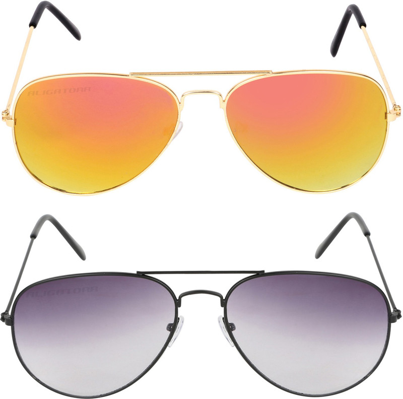 Aligatorr Aviator Sunglasses(Golden, Grey)