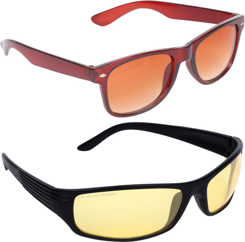 Aligatorr Wayfarer, Wrap-around Sunglasses(Brown, Golden)