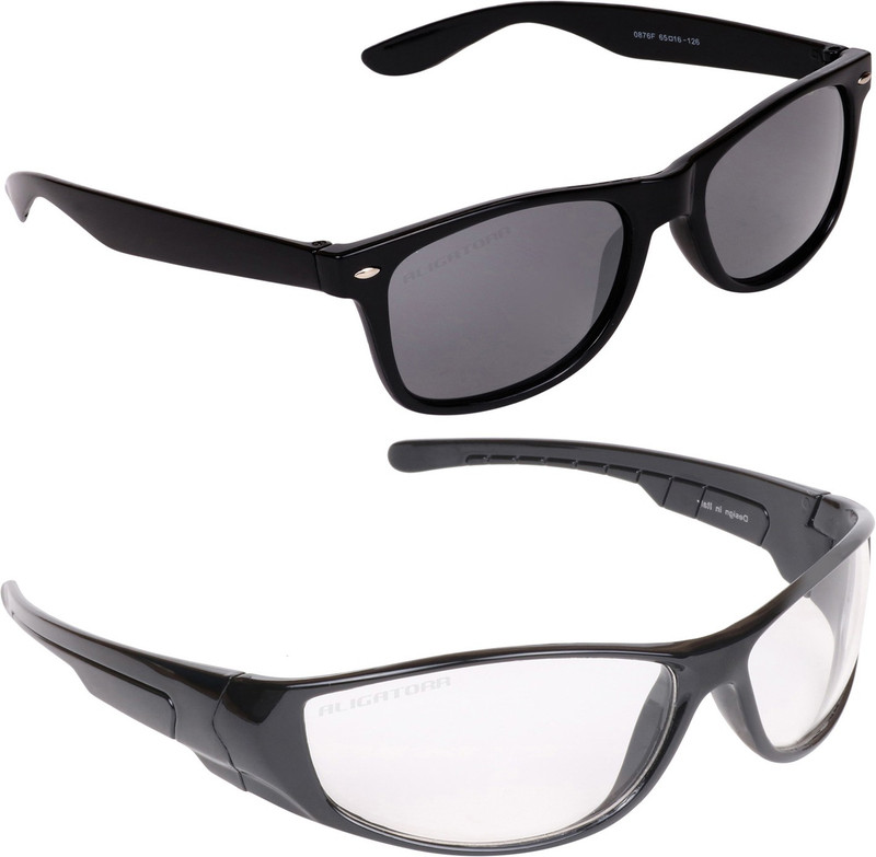 Aligatorr Wayfarer, Wrap-around Sunglasses(Grey, Clear)