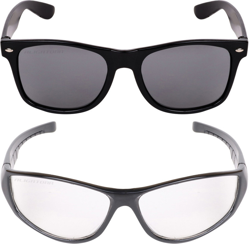 Aligatorr Wayfarer, Retro Square Sunglasses(Black, Clear)