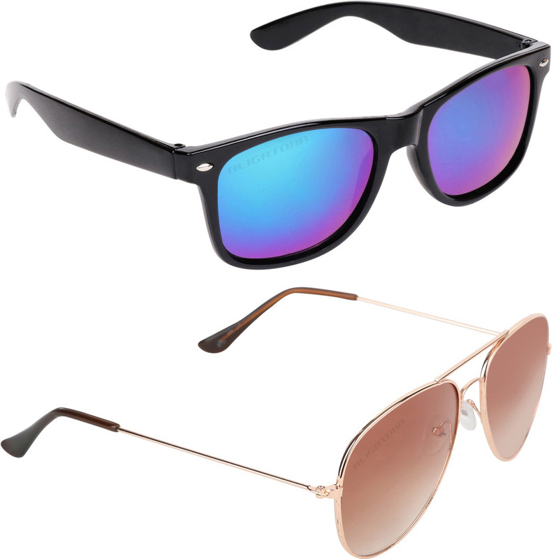 Aligatorr Aviator, Wayfarer Sunglasses(Blue, Brown)