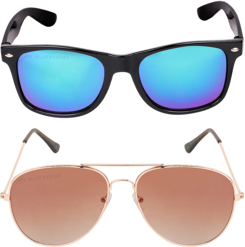 Aligatorr Wayfarer, Aviator Sunglasses(Blue, Brown)