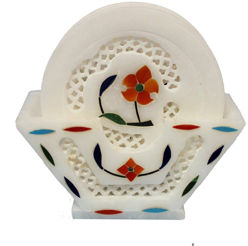 sameestidecor Round Marble Coaster Set(Pack of 6)