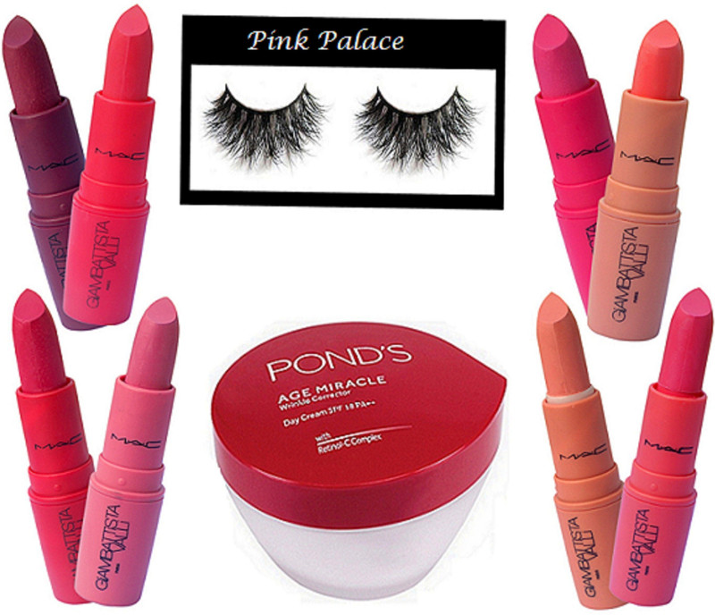 pink palace Eyelashes, Lipstick pack Of 8, Age miracle Day Cream(Set of 10)