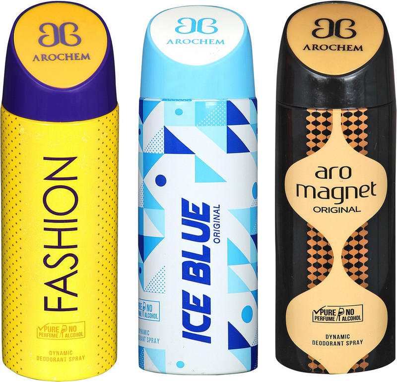 arochem FaSHION & ICE BLUE & ARO MEGNET DEODORANT SPRAY Deodorant Spray  -  For Men & Women(600 ml, Pack of 3)