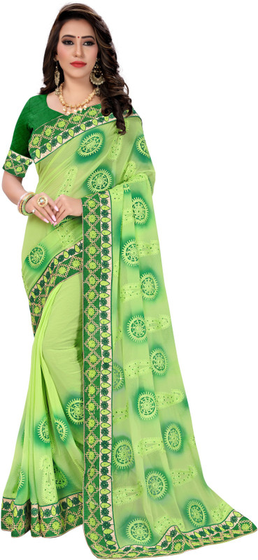vaani india Embroidered Fashion Chiffon Saree(Light Green)