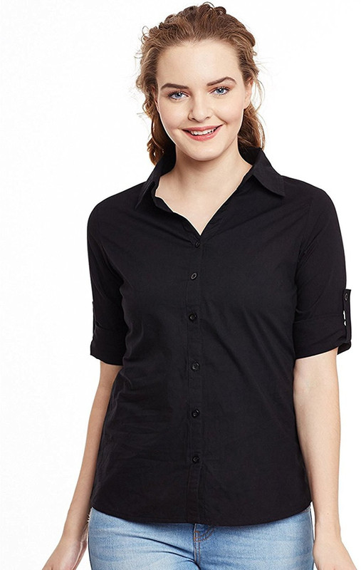 zogra Women Solid, Printed Casual Black Shirt