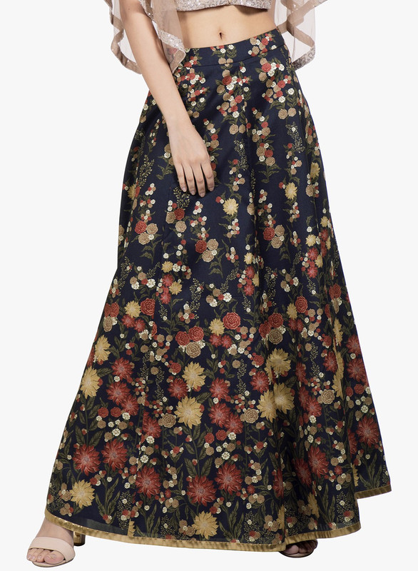 indya Printed Women Flared Blue Skirt