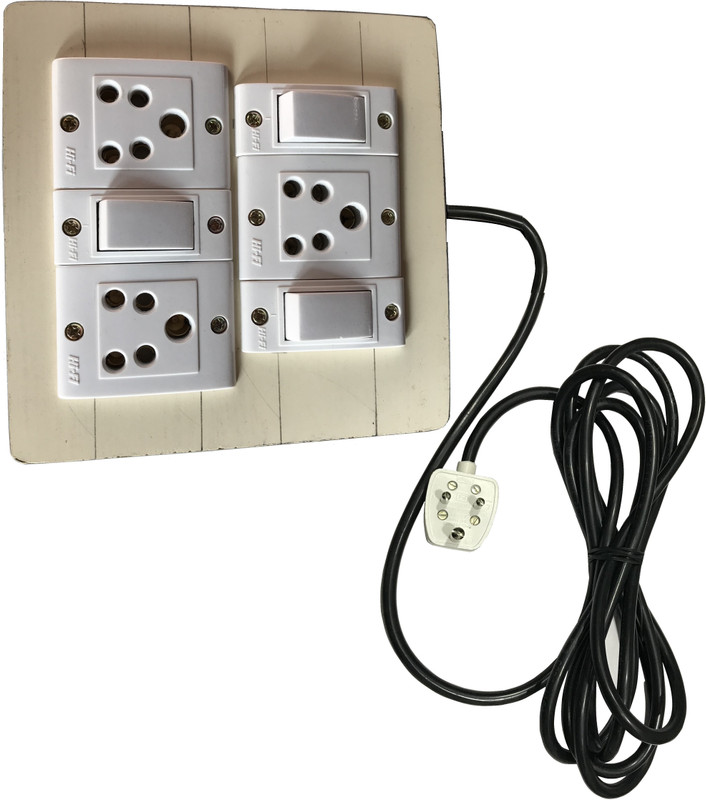 Engarc Electric Extension Wooden Frame (3Socket,3 Switch) 5A 3Meter Wire 3 Socket Surge Protector(White)