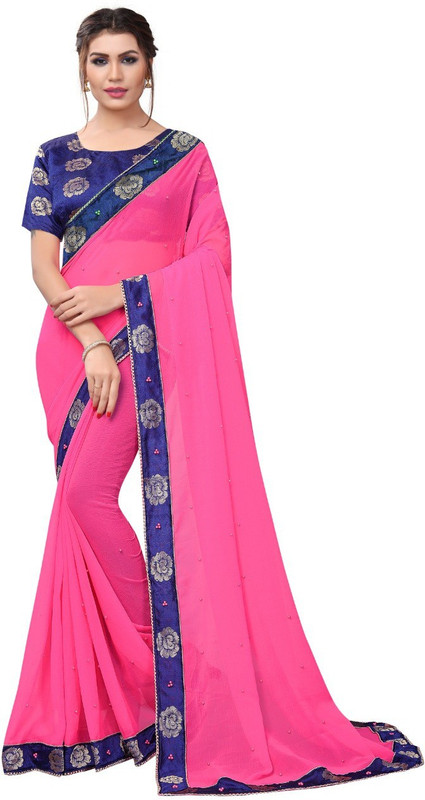 impression fab Self Design Fashion Poly Georgette Saree(Pink)