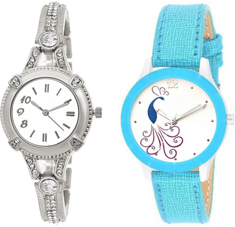 indicare ps 03 silver white dial and blue color leather belt analog wrist watch girl party and function special festival Analog Watch  - For Women