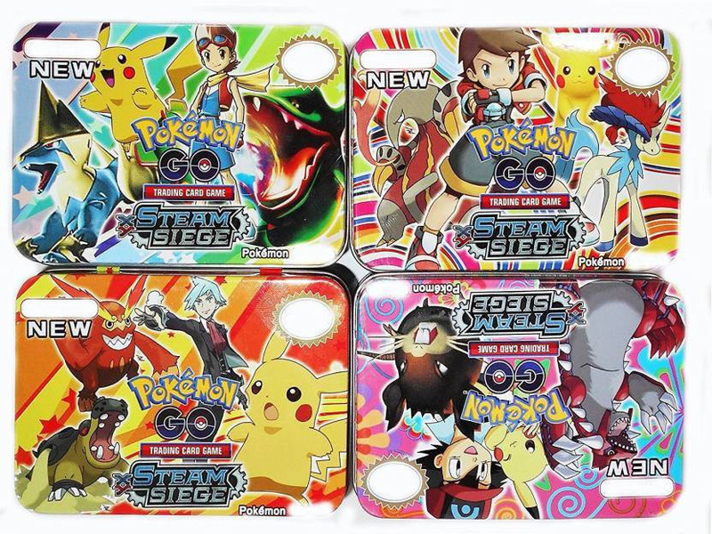 Authfort Pokemon Steam Siege Series Trading Card Game With Metal Box Pack Of 4(Multicolor)