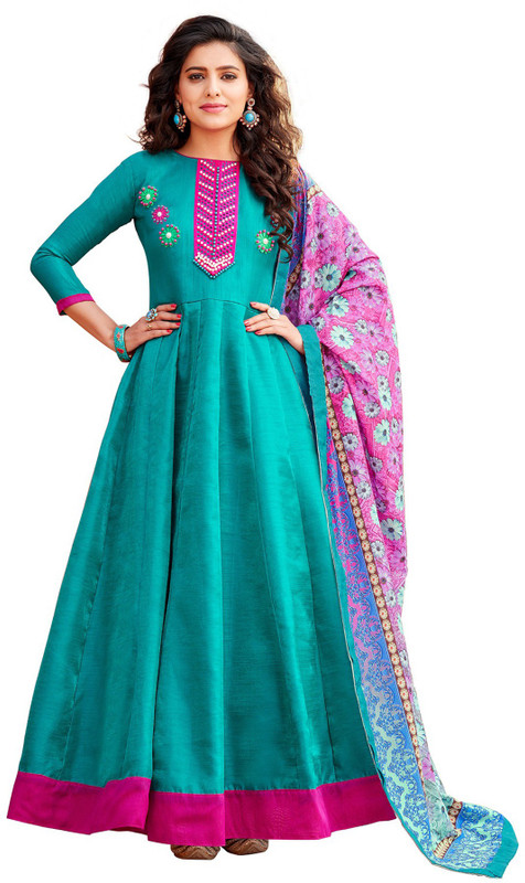 ladies queen Georgette Embroidered Salwar Suit Material(Semi Stitched)